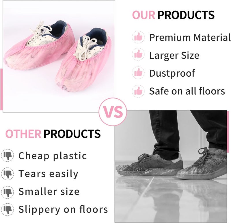 Frontline Shoe Covers Disposable Non-Slip 100 Pack, Premium Non-Woven Durable Booties Shoes Covers – Water Resistant Thick Anti-Slip - One Size Fits Most by (Pink 100 Pack) - Image 4